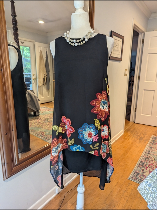 Desigual Dresses & Skirts - Desigual Black Asymmetrical Floral Hem Sleeveless Dress